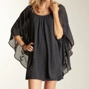 Free People Washed Indigo Pointed Cape Embellished Mini Dress | Size Medium